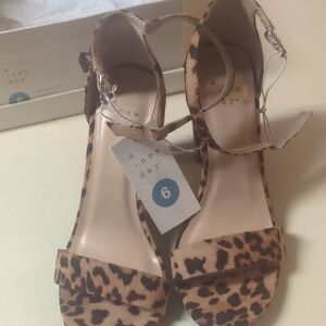 A New Day Brown Leopard Print Sandals with Ankle Strap
